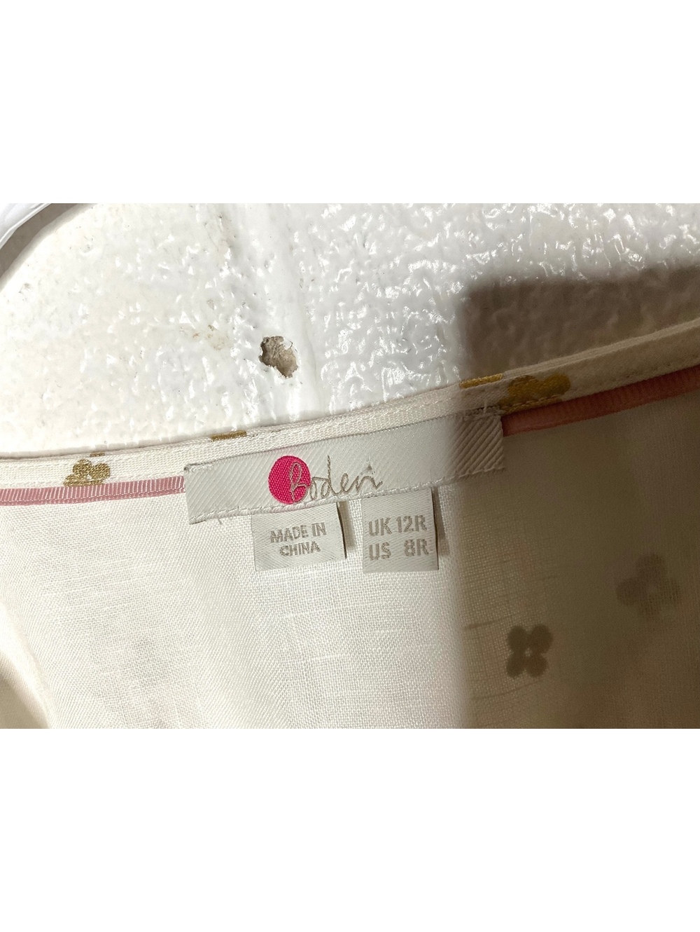 < Boden 100% Linen Cream W/ Gold Metallic Daisy Bud Pattern Dress > - Picture 3 of 6